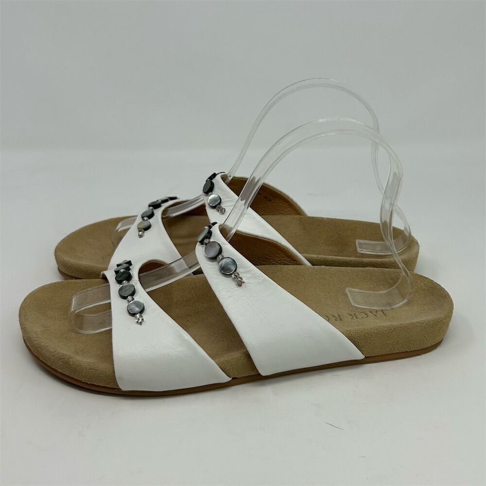 Jack Rogers Women's White Leather Beaded Slide Sandals Size 9M Casual Summer - Picture 6 of 12